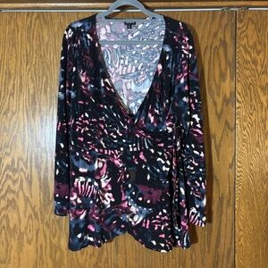 Torrid Black and Pink Abstract Wrap Blouse